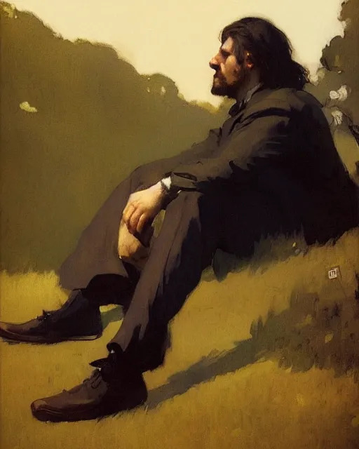 Image similar to a guy waiting for his love to come, art by greg rutkowski, gustave courbet, rosa bonheur, edward hopper. faithfully depicted facial expression, perfect anatomy, sharp focus, global illumination, radiant light, detailed and intricate environment, trending on artstation