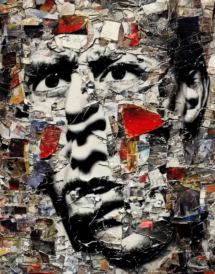 Prompt: fifty torn photos of donald. trump detailed mixed media collage with canvas texture in style of contemporary art, punk art, photorealism, sensual bodies, expressionism, masterpiece, perfect composition, spectacular quality, intricate oil details, broken glass photo, torn paper intricate texture, large cracks, liquid glue spots