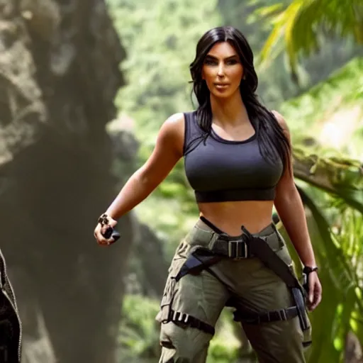 Image similar to A still of Kim Kardashian as Lara Croft