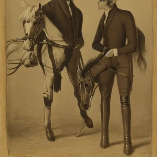 Prompt: portrait of a gay cowboy couple with horses, 1 8 0 0 s