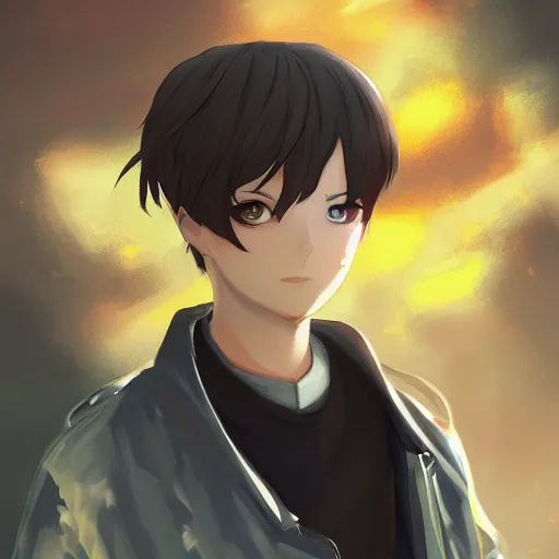 ArtStation - green eyes anime boy