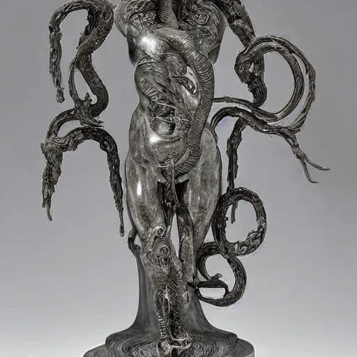 Prompt: a marble sculpture of the caduceus by h. r. giger