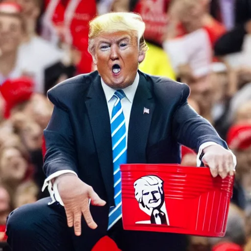 Prompt: Donald Trump in a KFC bucket