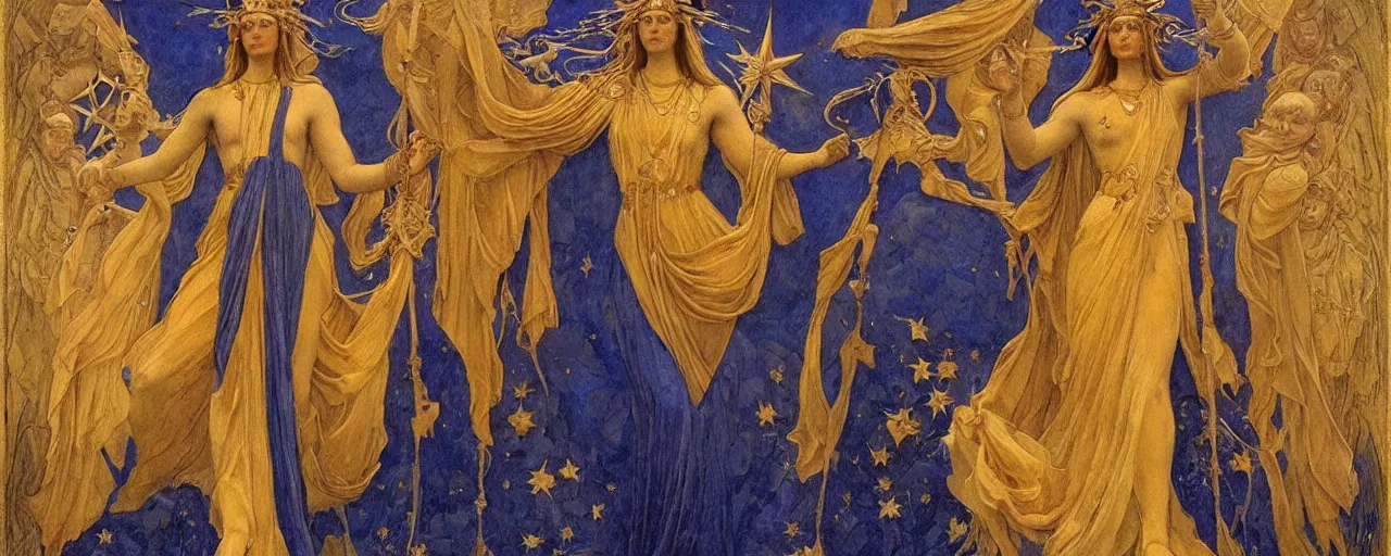 Image similar to saint woman, venus, athena, queen, by annie swynnerton and nicholas roerich and jean delville, strong dramatic cinematic lighting, ornate headdress, flowing robes, spines, flowers, stars, lost civilizations, smooth, sharp focus, extremely detailed, marble, obsidian, gold, space