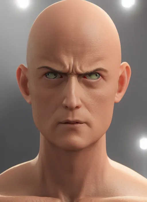 Prompt: realistic miniature of saitama on a studio shot, movie shot, extreme close - up, cinematic perspective, full hd, vibrant colors