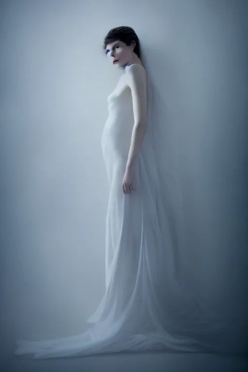 Image similar to kodak portra 4 0 0 long exposure photo portrait of a beautiful woman, dreaming in style of antoine d'agata and andrei tartovsky, dressed a long white, elegant, highly detailed, sharp focus, octane render, ethereal, otherworldly colors, atmospheric, soft light, dreamy, volumetric lighting unreal engine, epic fantasy