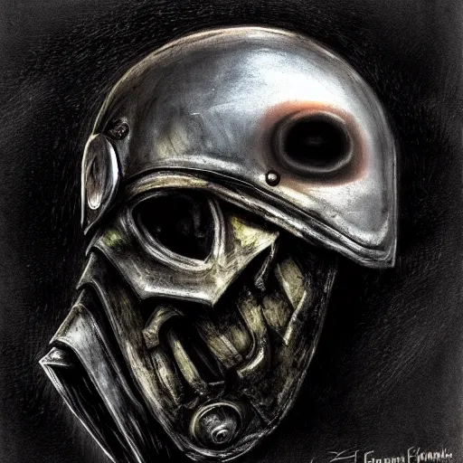 Prompt: crow skull knight helmet, headshot, closeup, side elevation, grimdark, fantasy, trench crusade, terrifying, dark, fog, atmospheric cold lighting, dark souls, hyperrealistic, art by mike franchina