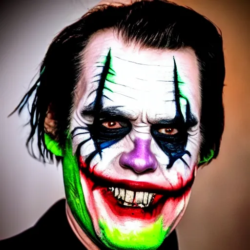 Image similar to Jim Carrey with scary face paint inspired by the joker 4K quality super realistic