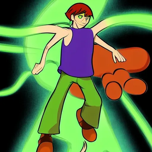 Image similar to shaggy rogers powering up, concept art by hanna - barbera, behance, dau - al - set, groovy, anime, epic