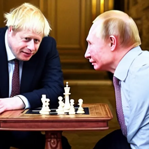 Image similar to Boris Johnson and putin playing a game of chess