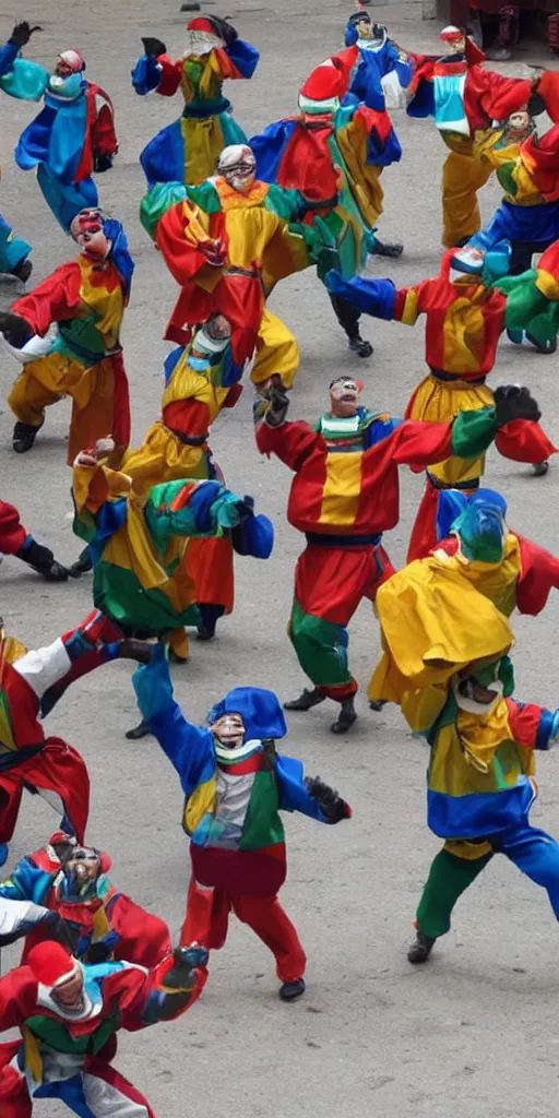 Image similar to extremely happy dancing andean robots