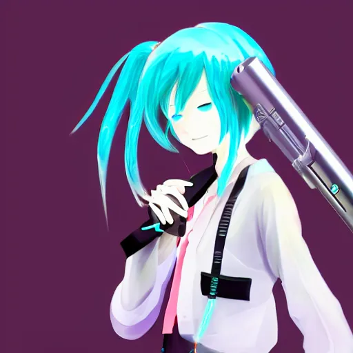 Image similar to hatsune miku smoking weed with a vape pen, smoke coming out of her mouth, bloodshot eyes, artstation, 4 k