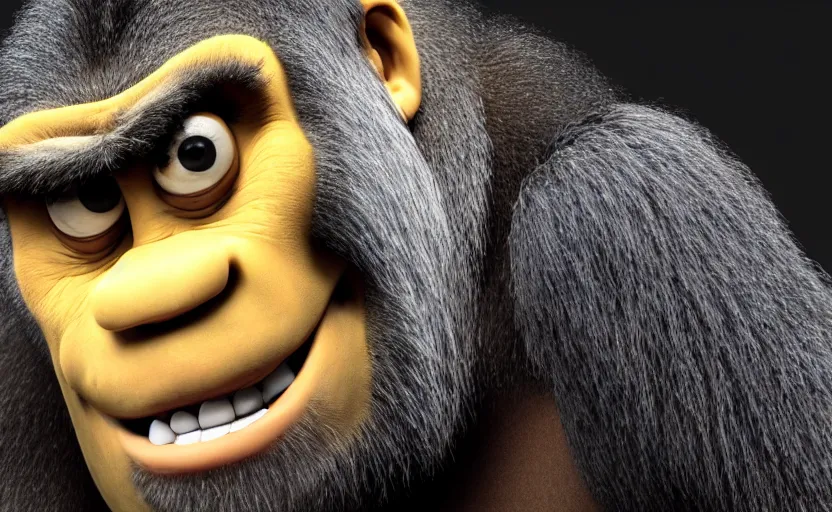 Prompt: gorilla as gru, hyperrealistic, concept art, octane render, unreal engine 5, trending on artstation, high quality, highly detailed, 8 k hdr, product photo, centered, minions background, soft lighting, path traced, low contrast, high coherence, symmetrical