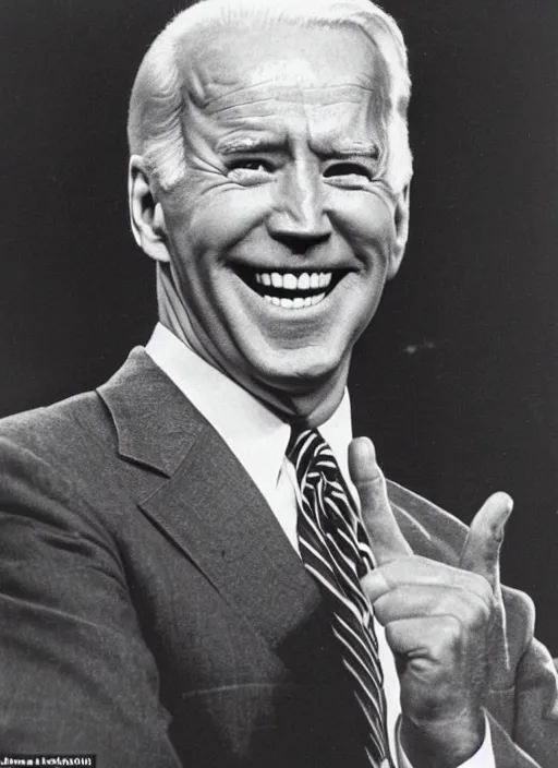 Image similar to first person perspective of joe biden staring directly at you ominously with a big scary smile, 1940s scare tactic propaganda art