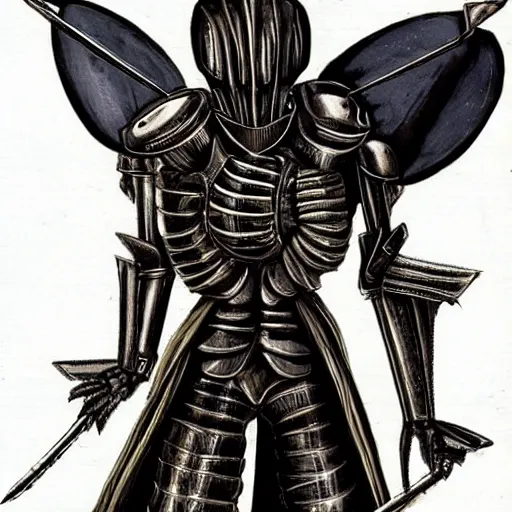 Prompt: A humanoid mosquito, reminiscent of a winged medieval knight armor. Castlevania style.