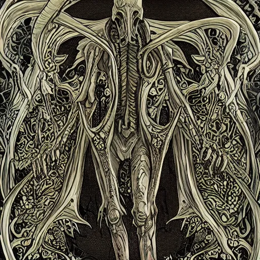 Image similar to undead ilithid mindflayer dracolich, Dungeons & Dragons, Art nouveau, honeycomb background,