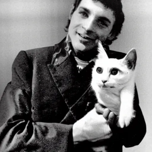 Prompt: John Cooper holding a kitty, photo