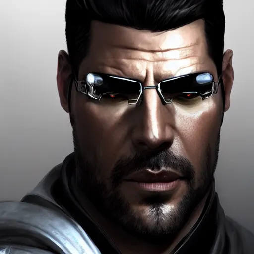 Image similar to Adam Jensen from Deus Ex as a GTA character, by Cedric Peyravernay, highly detailed, hyperrealism, excellent composition, cinematic concept art, dramatic lighting, trending on ArtStation