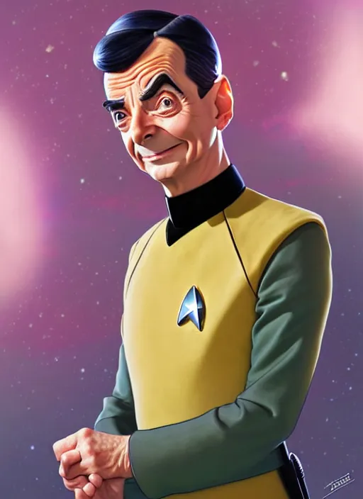 Prompt: cute star trek officer mr bean, natural lighting, path traced, highly detailed, high quality, digital painting, by don bluth and ross tran and studio ghibli and alphonse mucha, artgerm