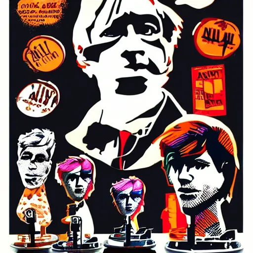 Prompt: nils bohr, andy warhol silk screen print, stop motion vinyl action figure, plastic, toy, butcher billy style