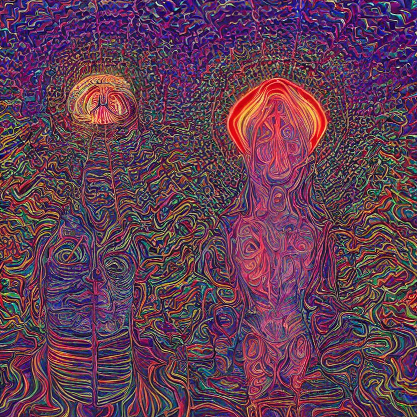 Prompt: mise en abyme, by alex grey