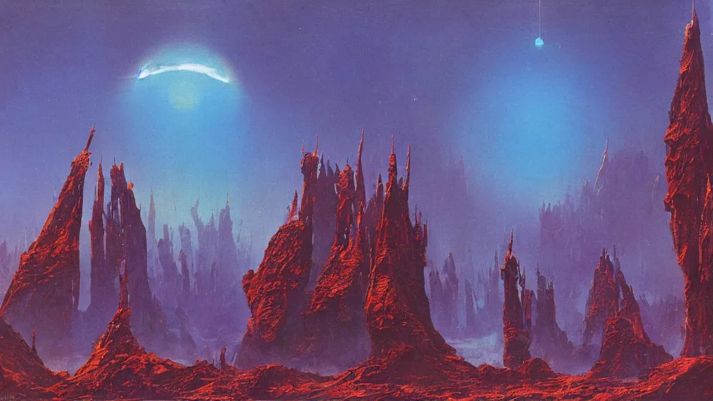 Image similar to strange otherworldly atmospherics of an alien planet by arthur haas and bruce pennington and paul lehr, cinematic matte painting