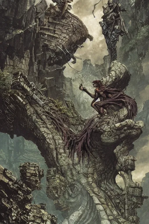 Image similar to basilisk at stone ruins by greg rutkowski and rick berry and norman rockwell and jason fabok and greg staples and nc wyeth