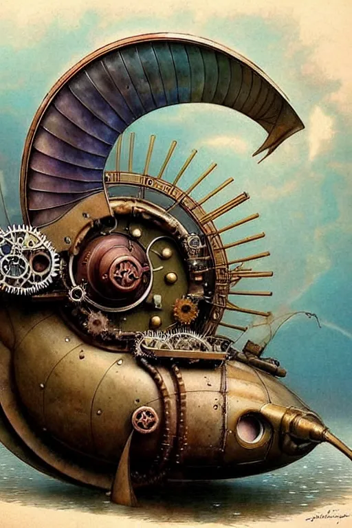 Image similar to (((((1950s steampunk nautilus submarine . muted colors.))))) by Jean-Baptiste Monge !!!!!!!!!!!!!!!!!!!!!!!!!!!