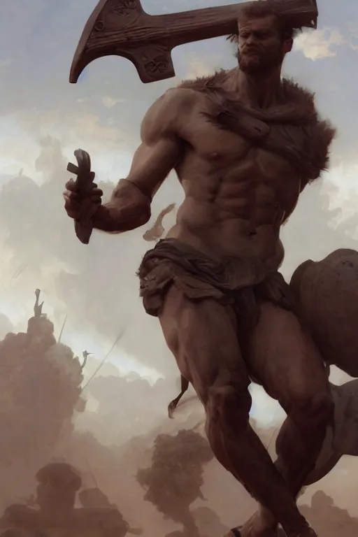 Image similar to ancient historically accurate depiction of the Bible Character Goliath of Gath, the Philistine warrior giant by frank miller, illustration by Ruan Jia and Mandy Jurgens and William-Adolphe Bouguereau, Artgerm, 4k, digital art, surreal, space dandy style, highly detailed, godsend, artstation, digital painting, concept art, smooth, sharp focus, illustration by Ruan Jia and Mandy Jurgens and William-Adolphe Bouguereau, Artgerm