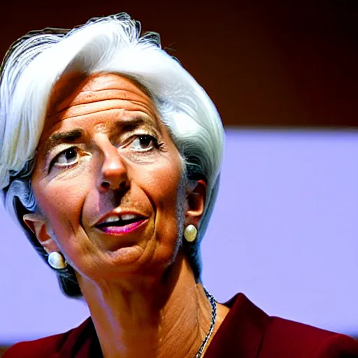 Image similar to Christine Lagarde using euro bills as wallpaper