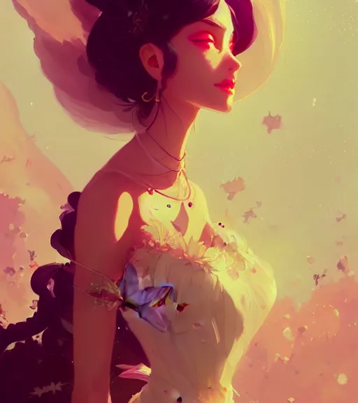 Image similar to portrait of a beautiful female fairy queen in complex and shiny dress by ross tran and atey ghailan, by greg rutkowski, by greg tocchini, by james gilleard, by joe fenton, by kaethe butcher, dynamic lighting, grunge aesthetic