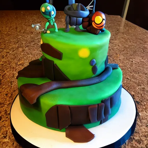 Prompt: an Outer Wilds themed birthday cake