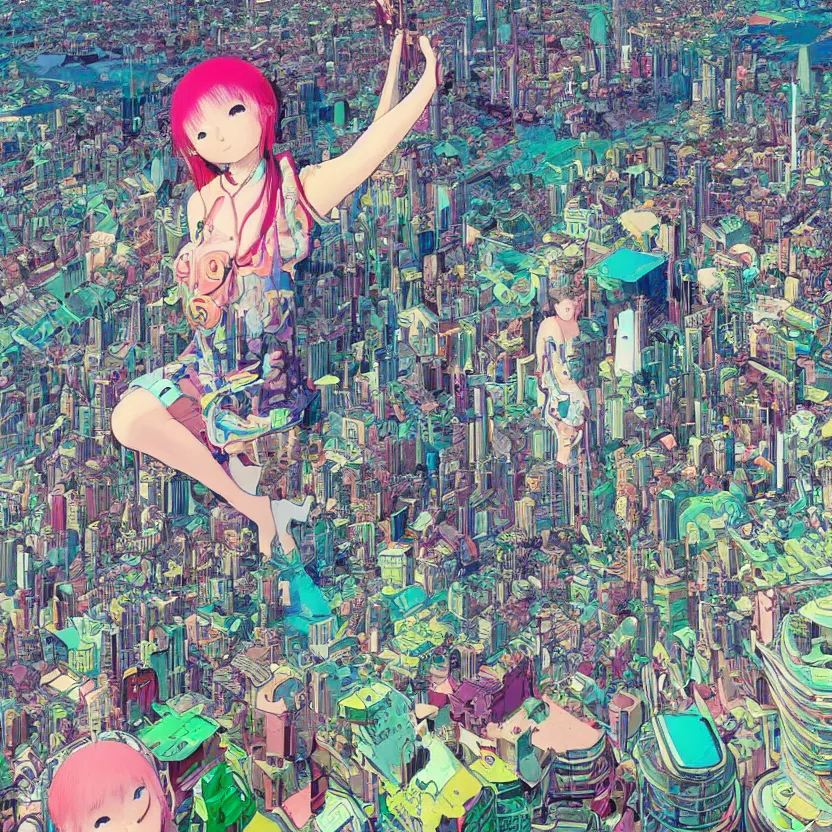 Image similar to a very detailed art of a goddess above a city by inio asano, beeple and james jean, hiroyuki takahashi color scheme, digital art