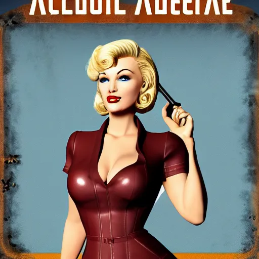 Image similar to nuclear age blonde pinup in the style of Fallout 4, 3D game art