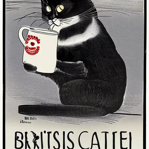 Image similar to british cat sipping on tea, propaganda poster