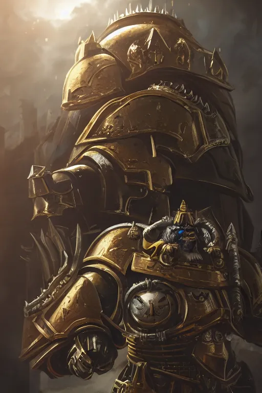 Image similar to armor portrait heros warhammer 4 0 k horus heresy fanart - the primarchs emperor by johannes helgeson animated with vfx concept artist & illustrator global illumination ray tracing hdr fanart arstation zbrush central hardmesh 8 k octane renderer comics stylized