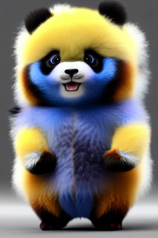 Image similar to high quality 3 d render hyperrealist very cute multicolor stripped fluffy! phoenix panda hybrid with wings!!!, highly detailed, vray smooth, in the style of detective pikachu, hannah yata charlie immer, dramatic blue light, low angle, uhd 8 k, sharp focus