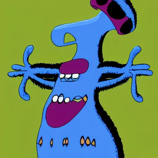 Image similar to Blue Meanie from Yellow Submarine in the style of Spawn