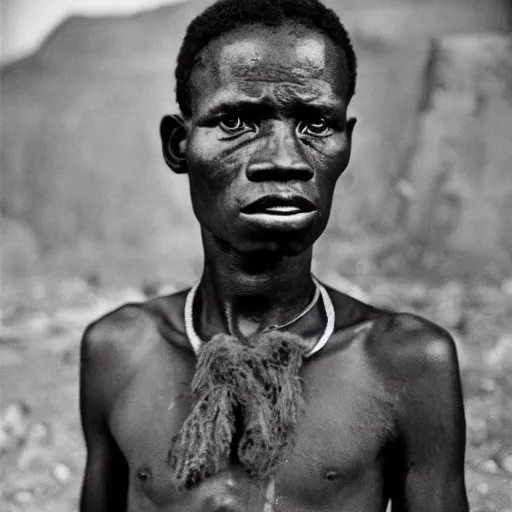 Prompt: black and white photo, portrait of Congo mineworker by sebastiao salgado, realistic, Leica, medium format, cinematic lighting, parallax, high resolution,