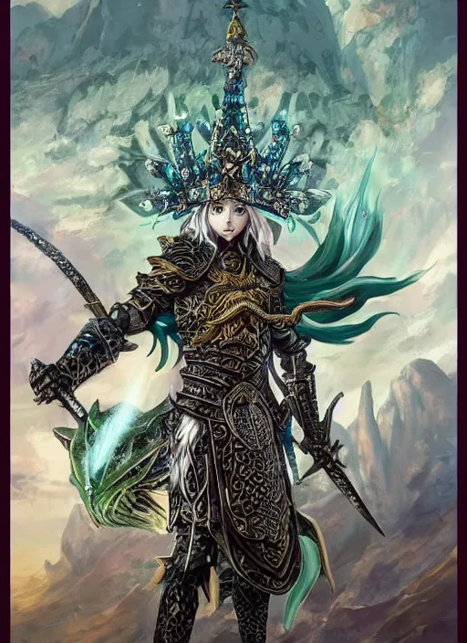 Image similar to an anime portrait of a knightly merfolk from magic the gathering wearing a ornate detailed armor and an atlantean crown, he is riding a frog clad in ornate armor, from skyrim, by stanley artgerm lau, wlop, rossdraws, james jean, andrei riabovitchev, marc simonetti, and sakimichan, trending on artstation