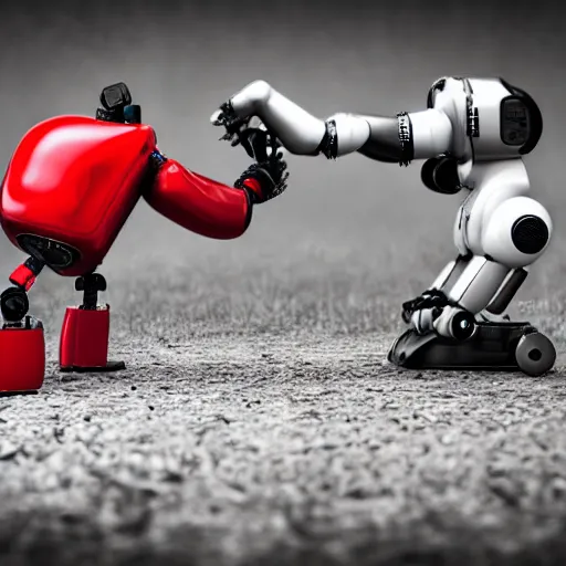 Image similar to bloody fight between robot and photographer, robot win, realistic, detailed,