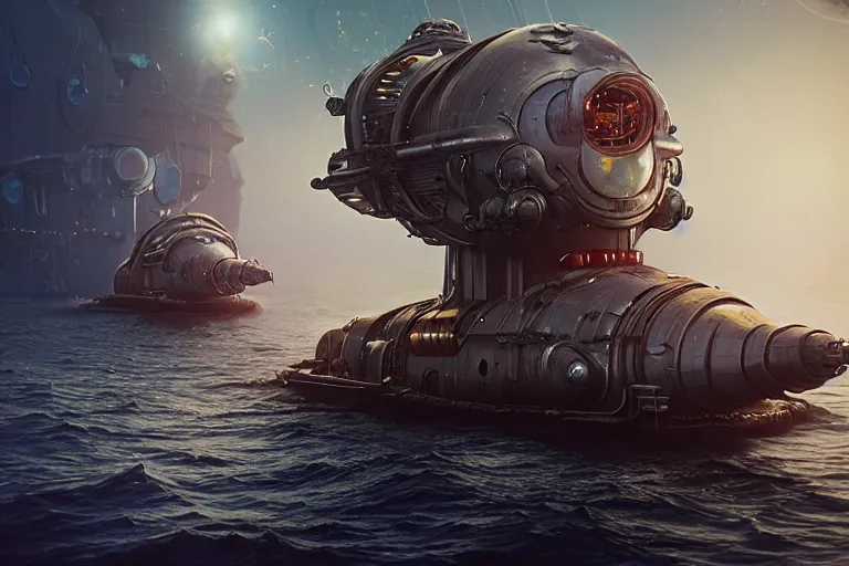 Image similar to a very realistic movie still of a cyborg chthulu devouring a tiny steampunk submarines, highly detailed render by beeple, syd meade, starwars, space art concept, sci - fi, digital art, unreal engine, wlop, trending on artstation, 4 k uhd image, octane render