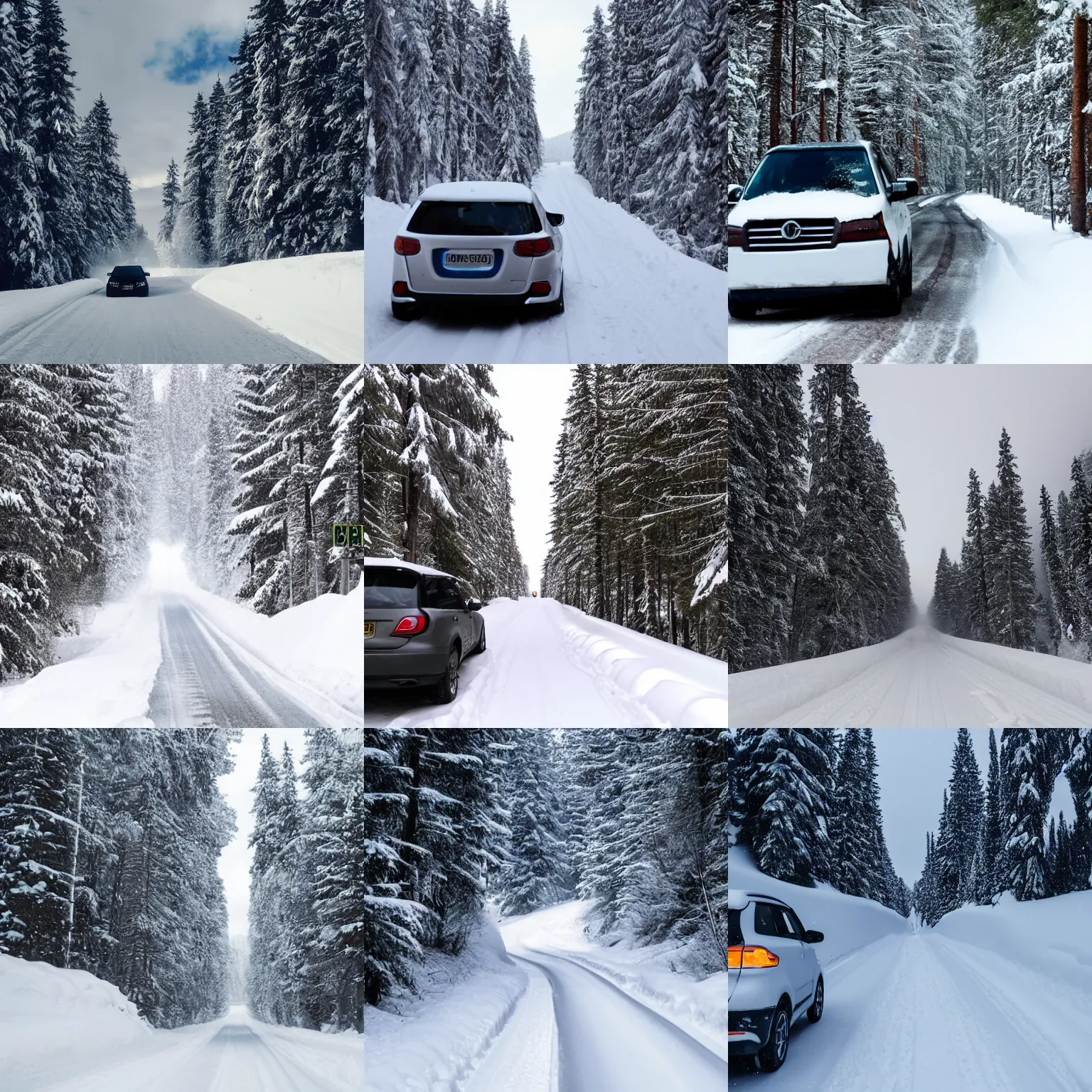 Prompt: car driving through a very deep snow corridor