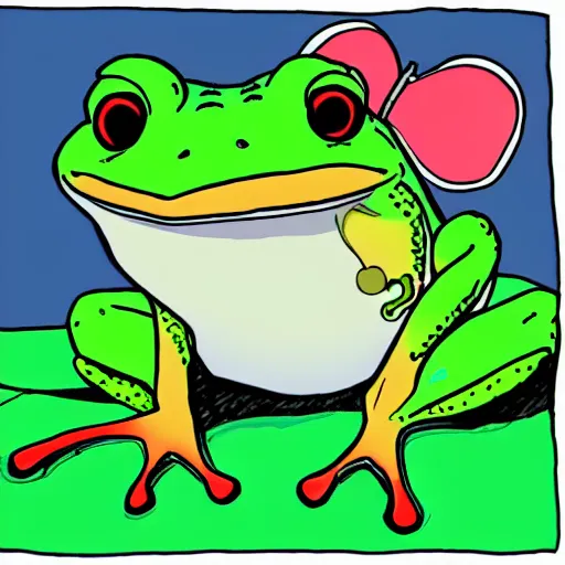 Image similar to peepo the frog!!!, crying on bed with laptop, in the style of lo-fi, dramatic,