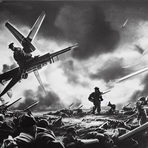 Prompt: pikachu fighting stalin in ww 2 uniform and a mustache, fighting in world war 2, photorealistic, high detail, realistic, sharp focus, smooth edges, soldiers in the background! black & white!, dramatic, sky on fire with dogfights in the sky. wide angle. painting by eugene de lacroix