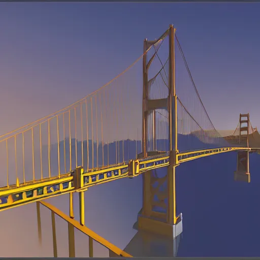 Prompt: golden state bridge in china, matte, blue filter, artstation