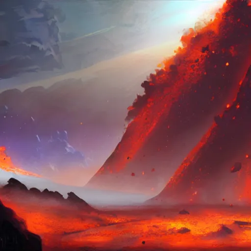 Image similar to a volcanic planet concept art by Doug Chiang