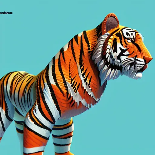 Image similar to breathtaking cool ornate coloured beautiful 3 d isometric mayan tiger, 8 k octane render