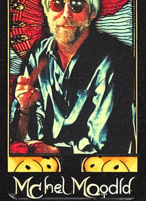 Prompt: Michael McDonald playing keyboard tarot card, turbografx