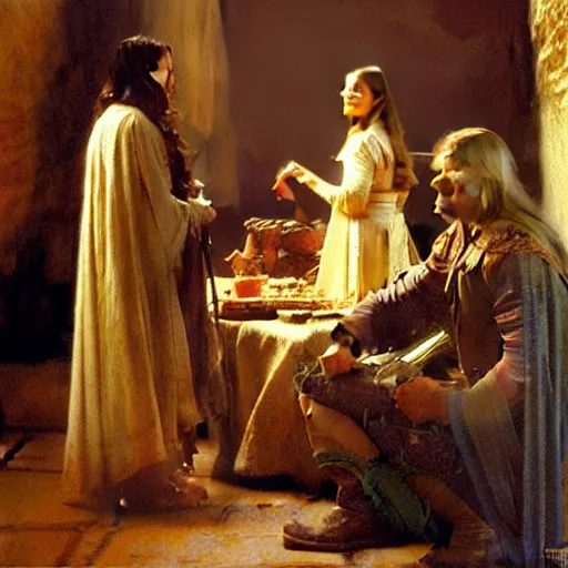 Image similar to the lord of the rings, painting by gaston bussiere, craig mullins, j. c. leyendecker, johannes vermeer